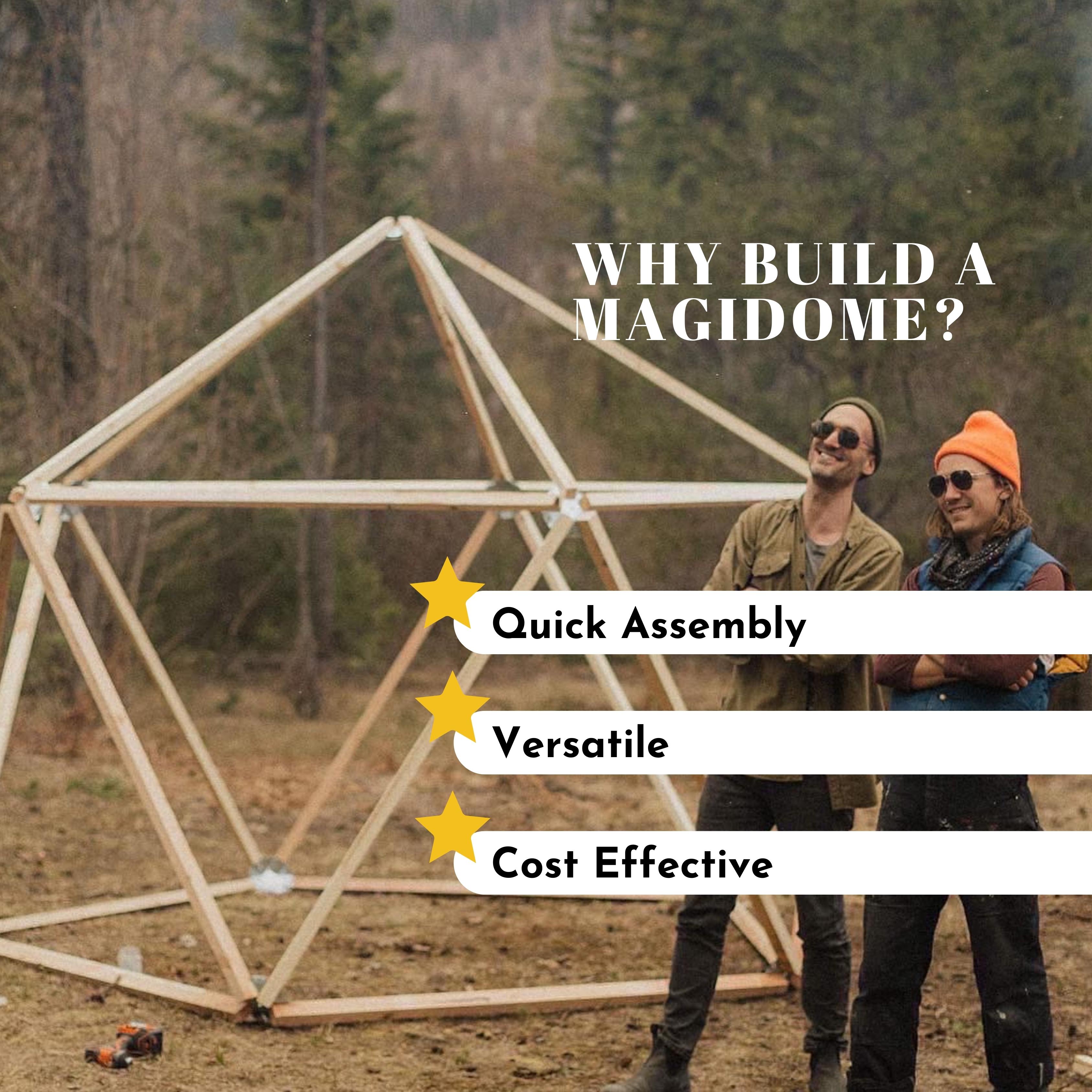 The Best geodesic dome connectors for 1v domes. Build a greenhouse, yurt, tent, chicken coop, mini camping dome, gazebo, or something amazing for the yard! Magidome makes it easy and affordable.